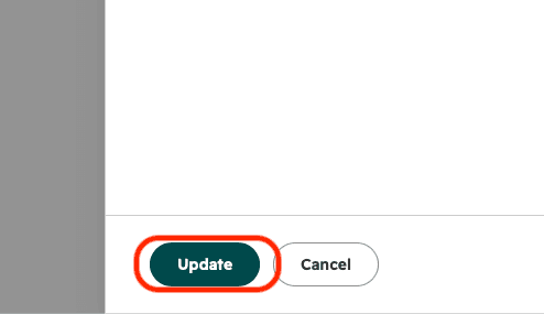 Кнопки Update и Cancel внизу окна выбора прав доступа